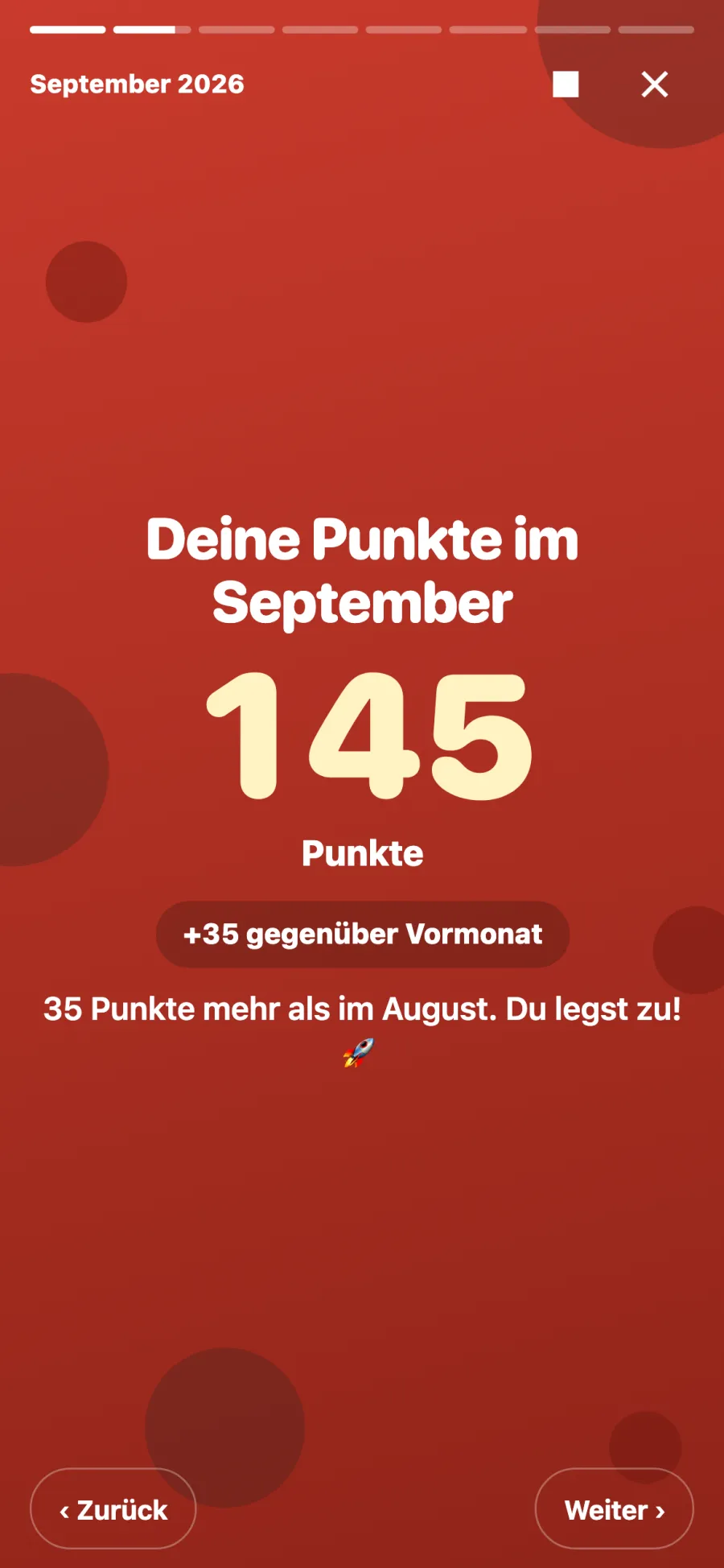Monatsrückblick in der App: Deine Punkte im September, 145 Punkte