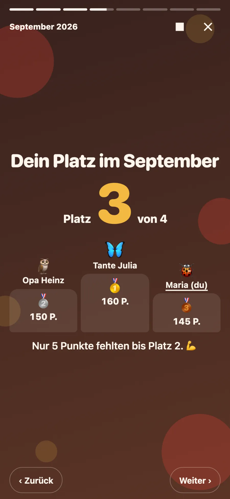Monatsrückblick in der App: Dein Platz im September mit Treppchen